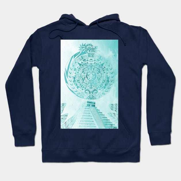 quetzalcoatl and the aztec calendar in teotihuacan ecopop mexican patterns Hoodie by jorge_lebeau